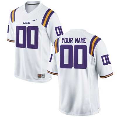 Men%27s LSU Tigers 2015 Nike White Customized Replica Football Jersey